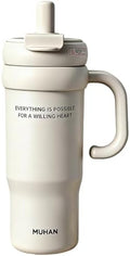 MUHAN 30oz Insulated Tumbler with Handle, Stainless Steel Water Bottle, Travel Mug (Moon White-316 stainless steel inner（Lid+tea strainer+Straw+handle）, MUHAN 30oz Insulated Tumbler with Handle) by Unknown