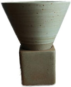 Ceramic Pedestal Coffee Cup, 7 Oz Flared Mug with Square Holder, 25 Colors (Sage Ribbed) by Unknown