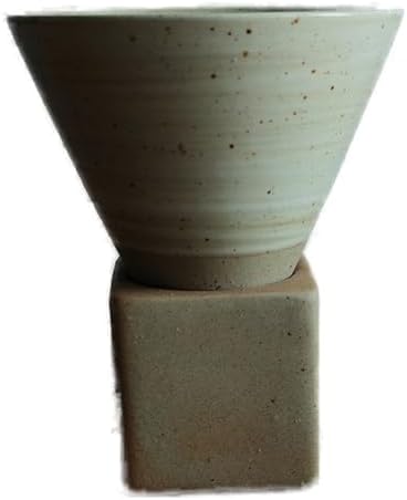 Ceramic Pedestal Coffee Cup, 7 Oz Flared Mug with Square Holder, 25 Colors (Sage Ribbed) by Unknown
