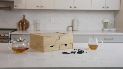 Naturustic Large Bamboo Tea Bag Box Organizer Storage Box, Tea Bag Holder with 2 Drawers & 12 compartments with acrylic Window, Caja de te, Caddy para te, Jewelry storage - Image 5