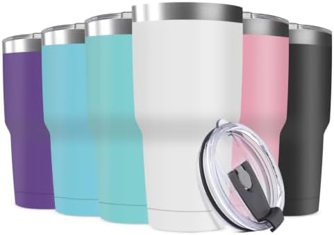 30oz Stainless Steel Travel Mug with Lid, 6 Pack Double Wall Vacuum Insulated Bulk Tumbler, Powder Coated Coffee Cup Suitable for Vehicle Cup Holders(Assorted Colors) by Deitybless
