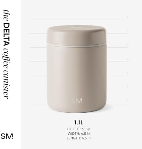 Simple Modern Delta Coffee Canister | Airtight Vacuum Seal with Auto-Reseal Technology | Ceramic Lined Stainless Steel Container for Coffee Grounds, Beans, Tea | 1.1L, Almond Birch - Image 5