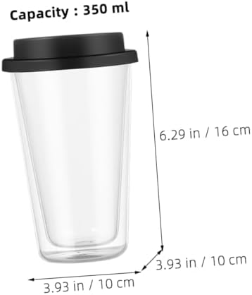 DECHOUS Double Wall Glass Coffee Mug Black with Silicone Lid 350ml - Image 4