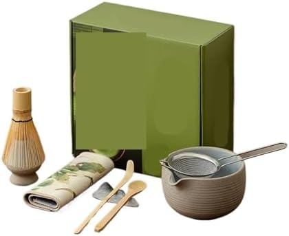 8pcs/set Matcha Set With Whisk Vintage Coarse Pottery Matchaset Ceramic Bowl(Ancient pottery 8pc) by Unknown