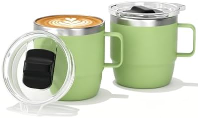 6 oz Stackable Mug, Stainless Steel cup with handle, Vacuum Insulated Espresso/Coffee Mug, shot Glass Set for 2-Piece Set for Coffee, Spirits, Wine, Tea-Key Lime by ZREGGUR