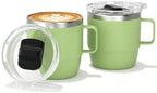 6 oz Stackable Mug, Stainless Steel cup with handle, Vacuum Insulated Espresso/Coffee Mug, shot Glass Set for 2-Piece Set for Coffee, Spirits, Wine, Tea-Key Lime by ZREGGUR