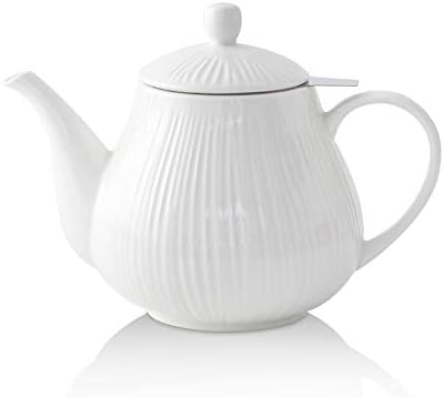 KOOV Ceramic Teapot with Infuser, 40 ounce Tea Pot with Infuser for Loose Tea, Large Enough For 6 Cups, Tea Kettles, Non-Electric (Cream) by KOOV