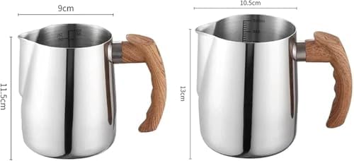 2pcs Stainless Steel Milk Frothing Pitcher Set with Wooden Handle - Precision Scale Latte Art Coffee Mugs (Black) - Image 7