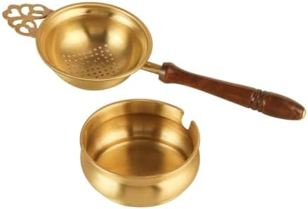 Brass Tea Strainer with Fine Mesh Loose Leaf Filter and Wooden Handle - Image 4