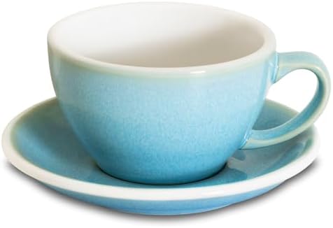 Loveramics Coffee Cup Ceramic, 10 oz Latte Art Cup with Saucer for Cappuccino, Tea, Espresso, Thick - walled stoneware Cappuccino mug Set for Cafe and Barista - Potters Colours (Ice Blue, 10OZ) by LoveramicsUSA