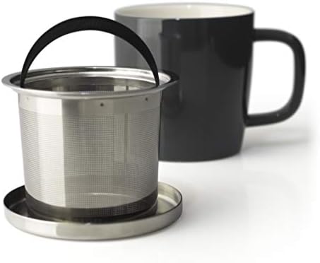 FORLIFE Dew Glossy Finish Brew-In-Mug with Basket Infuser &"Mirror" Stainless Lid 11 oz. (Black Graphite) - Image 3