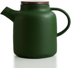 Yundu 1500ml / 50 oz Ceramic Teapot with Infuser & Wood Lid - Matte Green, Loose Leaf Tea Pot with Removable Strainer, Large Capacity by YunduHome