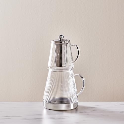 Karaca Keops XL Borosilicate Glass Teapot with Infuser and Lid for Stovetop, Transparent Silver, 1L Tea Pot & 2L Tea Kettle Set for Loose Leaf & Herbal, Dishwasher Safe - Image 7