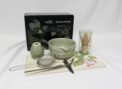 Matcha set 8 PCS With Cermica Matcha Bowl, Matcha Whisk Holder, Bamboo Whisk, Matcha Spoon, Sifter by ALS180