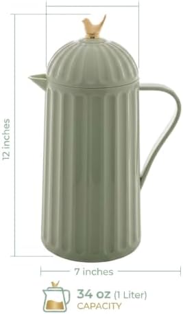 WOLFF - Bird Thermal Coffee Carafe - Hot or Cold Drinks, Plastic Exterior and Glass Insulation Lining Flask Coffee Dispenser, Thermal Bottle for Beverages, Tea and Water Pitcher- Mint Green, 34floz/1L - Image 3