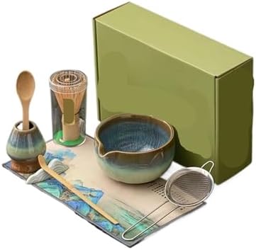 5-8pcs Matcha Tea Set Handmade Vintage Bowl Whisk Spoon Holder Accessories(8PCS-YE) by Unknown