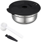 Reusable Pod,Silicone Cap Lid Stainless Steel Refill Coffee Capsule，Compatible With Bosch.,Compatible With Tassimo，with 60/180/ 200 /220ml(Steel 220ml,With tamper) by Unknown