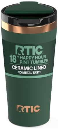 RTIC 18oz Pint Tumbler with Lid, Ceramic Lined, Dark Pine by RTIC
