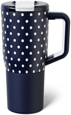 BrüMate Müv - 25oz 100% Leak Proof Insulated Coffee Mug with Handle & Lid - Stainless Steel Coffee Travel Mug - Double Walled Coffee Cup (Navy Polka Dots) by Br%C3%BCMate