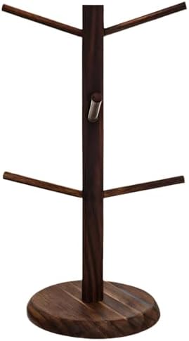 Freestanding Coffee Mug Tree with 6 Hooks, Wooden Kitchen Organizer, Space-Saving Design, Ideal for Countertops, Roast Color by Unknown