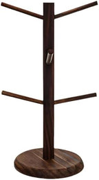 Freestanding Coffee Mug Tree with 6 Hooks, Wooden Kitchen Organizer, Space-Saving Design, Ideal for Countertops, Roast Color by Unknown