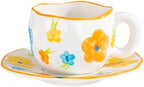 10oz Hand-Painted Ceramic Cup and Saucer Set, Cute Floral Print Coffee Mug with Handle, Porcelain Tea Cup for Office, Home, Kitchen, for Coffee Lovers by HDJNal