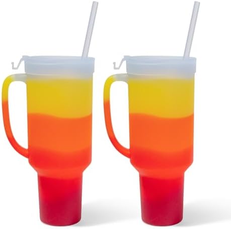 Silipint 64oz Silicone Tumbler with Handle Flip Lid and Straw - BPA-Free Non-Toxic Unbreakable Freezer Microwave Dishwasher Safe Tumbler - Perfect for Tea Smoothies Pack of 2 Marigold by Silipint