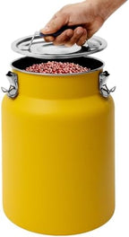 12L/3.17Gal Stainless Steel Airtight Canister Yellow Round Food Storage Canisters with Airtight Lid&Locking Clamp Rice Cereal Grain Canisters Container Bucket for Rice Milk Jug Coffee Bean Storage - Image 3
