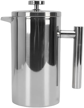 Stainless Steel French Press Coffee Maker, Double Wall Insulated Rustproof Press, U Shaped Spout No Drip for Camping, Office & Home (1000ml) by Unknown