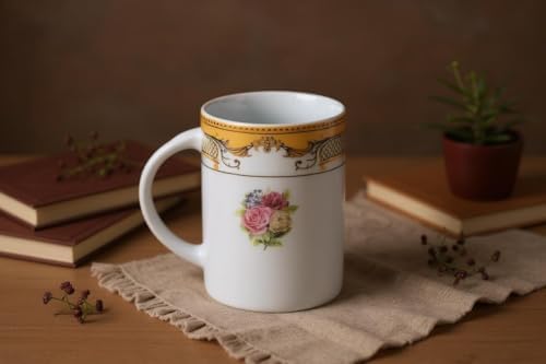 Porcelain Mug - White with Vintage Rose Design, 4 Piece Set - Image 3