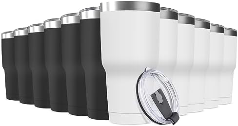 30oz Stainless Steel Travel Mug with Lid, 12 Pack Double Wall Vacuum Insulated Bulk Tumbler, Powder Coated Coffee Cup Suitable for Vehicle Cup Holders by Deitybless