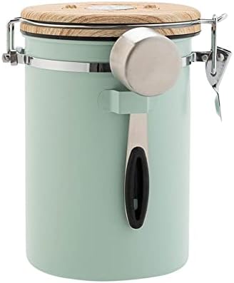 Stainless Steel Airtight Jar Container with Calendar Setting, Storage Canister Wooden Lid With Scoop For Coffee Beans Tea Nuts Pasta 1.8L (Green) by Unknown