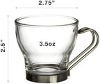 Bormioli Rocco Oslo Espresso Glass Cups 4 Set 3.75 Oz | Tempered Glass, Ergonomic Stainless Steel Handles, Dishwasher Safe, For Espresso, Coffee, Tea - Image 3