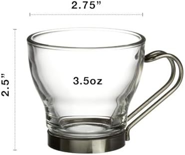 Bormioli Rocco Oslo Espresso Glass Cups 4 Set 3.75 Oz | Tempered Glass, Ergonomic Stainless Steel Handles, Dishwasher Safe, For Espresso, Coffee, Tea - Image 3