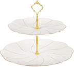 DUJUST 22 pcs Porcelain Tea Set for 6 ＆ Larger 2-Tier Cupcake Stand Tower, Luxury British Style Tea/Coffee Cup Set with Golden Trim, Food Grade Dessert Display Stand for Tea Party - White - Image 2