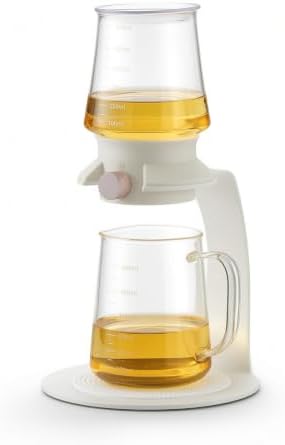 Generic Vessel Glass Tea Brewer Infuser Pot With Stand Stainless Steel Mesh Strainer Rotating Dispense Control Modern Minimalist Look Suitable for home workspace office, Array, White, 600ML by Unknown