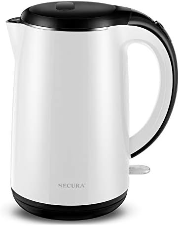 Secura Original Stainless Steel Double Wall Electric Water Kettle 1.8 Quart with Auto Shut-Off & Boil-Dry Protection, White SWK-1701DW/HB-3227B by Secura