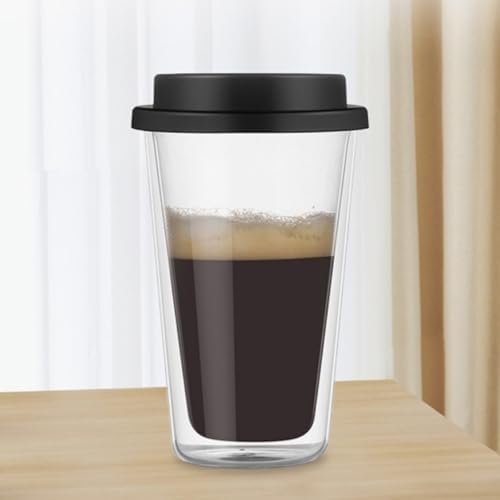 Glass Coffee Cup 350ml Black with Silicone Lid, Double Wall - Image 5