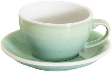Loveramics Coffee Cup Ceramic, 8 oz Latte Art Cup with Saucer for Cappuccino, Tea, Espresso, Thick - walled stoneware Cappuccino mug Set for Cafe and Barista - Potters Colours (Basil, 8OZ) by LoveramicsUSA