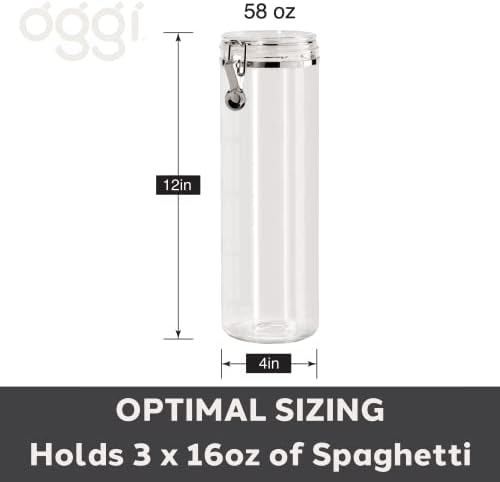 Oggi Tall Clear Canister with Clamp Lid, 58 oz - Large Airtight Food Storage Container, Ideal for Kitchen & Pantry Storage of Bulk, Dry Foods Including Pasta & Spaghetti,(Pack of 12) - Image 5