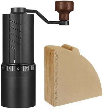 VEVOK CHEF Manual Coffee Grinder & #2 Cone Coffee Filters Bundle - 20 Levels Adjustable Burr Grinder with 200PCS Unbleached Natural Paper Filters, Complete Pour-Over Coffee Kit for Home & Travel by VEVOKCHEF
