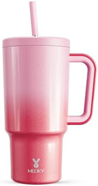 Meoky 30 oz Tumbler with Handle, Tumbler with Lid and Straw, Insulated Stainless Steel Travel Mug, 100% Leak-proof, Cupholder Friendly, Keeps Cold for 24 Hours or Hot for 8 Hours (Flamingo) by MEOKY