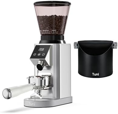 Tuni G1 Conical Burr Coffee Grinder With Coffee Knock Box(Silver) by Tuni