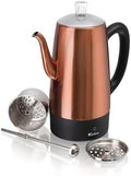 Euro Cuisine PER12 Stainless Steel Electric Coffee Percolator, 12 Cup, Polished Copper Finish, Dripless Gooseneck Spout, Clear Glass Knob, Brewing Indication, Keep-Warm Function, Detachable Cord by EuroCuisine