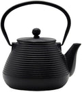 20.3oz Small Cast Iron Teapot, SECHUDO Cast Iron Tea Kettle for Stovetop Safe Coated with Enameled Interior, Cast Iron Tea Pot with Stainless Steel Infuser for Loose Tea (Black Pinstripe Pattern) by SECHUDO