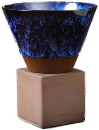 Ceramic Pedestal Coffee Cup, 7 Oz Flared Mug with Square Holder, 25 Colors (Cobalt Crackle) by Unknown