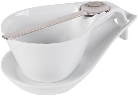 CAC China GourmetCollection PTC-2-S 7 oz Porcelain Cup Saucer and Spoon Set Super White 6.75x7 inch, Set of 16 by CACChina