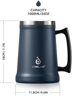 Ideus Insulated Beer Stein, 24/34oz Stainless Steel Double Walled Beer Mug Giant Bar Drinkware Metal Beer Cup with Big Grip Handle (Navy Blue, 34 ounces (1,000ml)) - Image 4