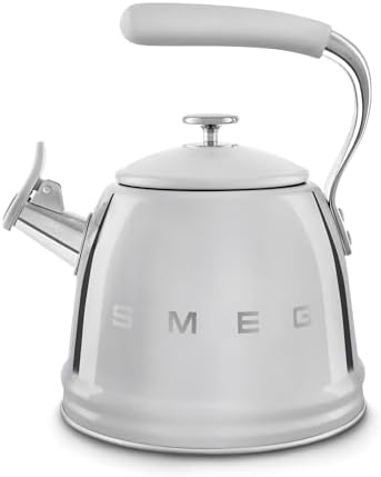 SMEG Stovetop Whistling Kettle – 50s Retro Style, 2.3 Liter (10 Cup / 2.4 Quart) Stainless Steel Tea Kettle with Iconic Design & Whistle – Premium Kitchen Statement Piece (Silver) by Unknown