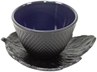 2 Sado Black Leaf Teacup Saucer+ 2 Black Polka Dot Hobnail Japanese Cast Iron Tea Cup Teacup - Image 2